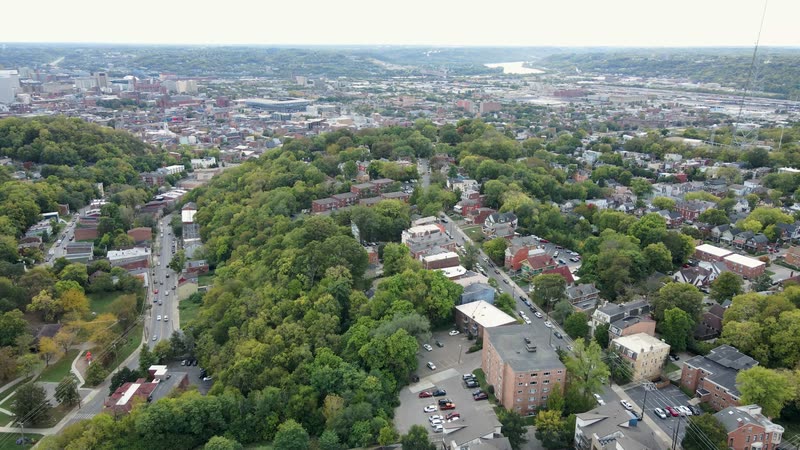 An aerial view over the Clifton neighbourhood of Cincinnati